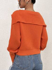 SHEIN Unity 純色圓領休閒毛衣 - 橘色 - 查看 2