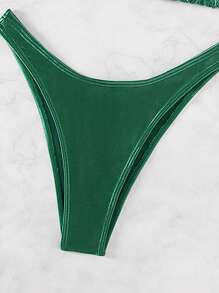 Swim SXY Summer Beach Women's Metallic Texture Halter Neck Bikini Set - Green - View 3