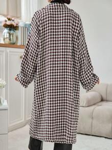 RueChic 女士犬牙紋喇叭領羊毛外套 - 藕粉色 - 查看 2