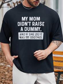 Manfinity Homme 男士大尺碼標語印花短袖t恤 - 黑色 - 查看 4