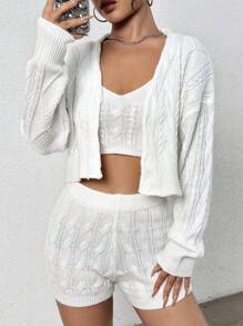 SHEIN Unity Women's Solid Color Knitted Sweater 2pcs/set - White - View 3