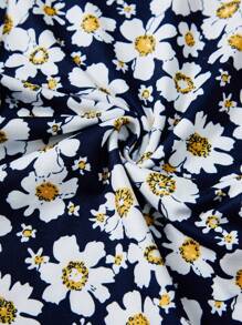 Tween Girl Allover Floral Print Flared Leg Pants - Black - View 4