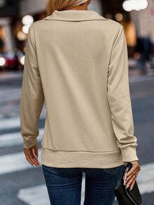 SHEIN LUNE 女士拉鍊半扣長袖運動衫 - 杏色 - 查看 2