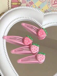 ROMWE Kawaii 4 件裝隨機顏色可愛草莓髮夾 - 彩色 - 查看 2