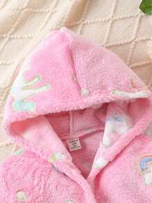 女孩獨角獸印花配腰帶連帽法蘭絨長袍 - 粉色 - 查看 4