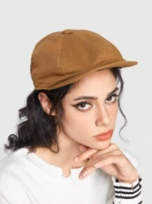 ROMWE Grunge Punk 1pc Women'S Solid Color Beret Hat - Brown - View 1