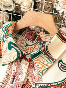 SHEIN Clasi 大尺碼佩斯利印花長袖襯衫 - 杏色 - 查看 3