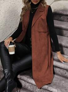 SHEIN LUNE 女士無袖拼色西裝外套,配有腰帶和打結細節 - 亮橙色 - 查看 6