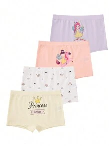 4pcs/set Girls' Cartoon Printed Underpants - Multicolor - View 1