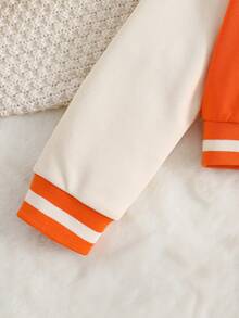 SHEIN Bé gái Vá lại Khối màu Áo khoác bóng chày - trái cam - Xem 6