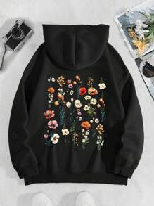 SHEIN LUNE 帶有花紋的帽衫休閒運動衣 - 黑色 - 查看 1