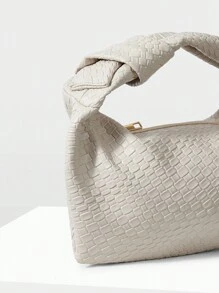 MOTF PREMIUM WOMEN'S MINIMALIST AND FASHIONABLE EMBOSSED ZIPPER TOP HANDLE BAG FOR COMMUTING - Beige - View 4