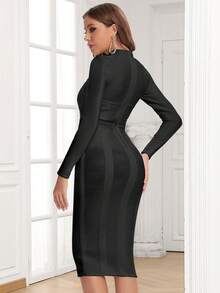 Solid Cut Out Bandage Bodycon Dress - Black - View 3
