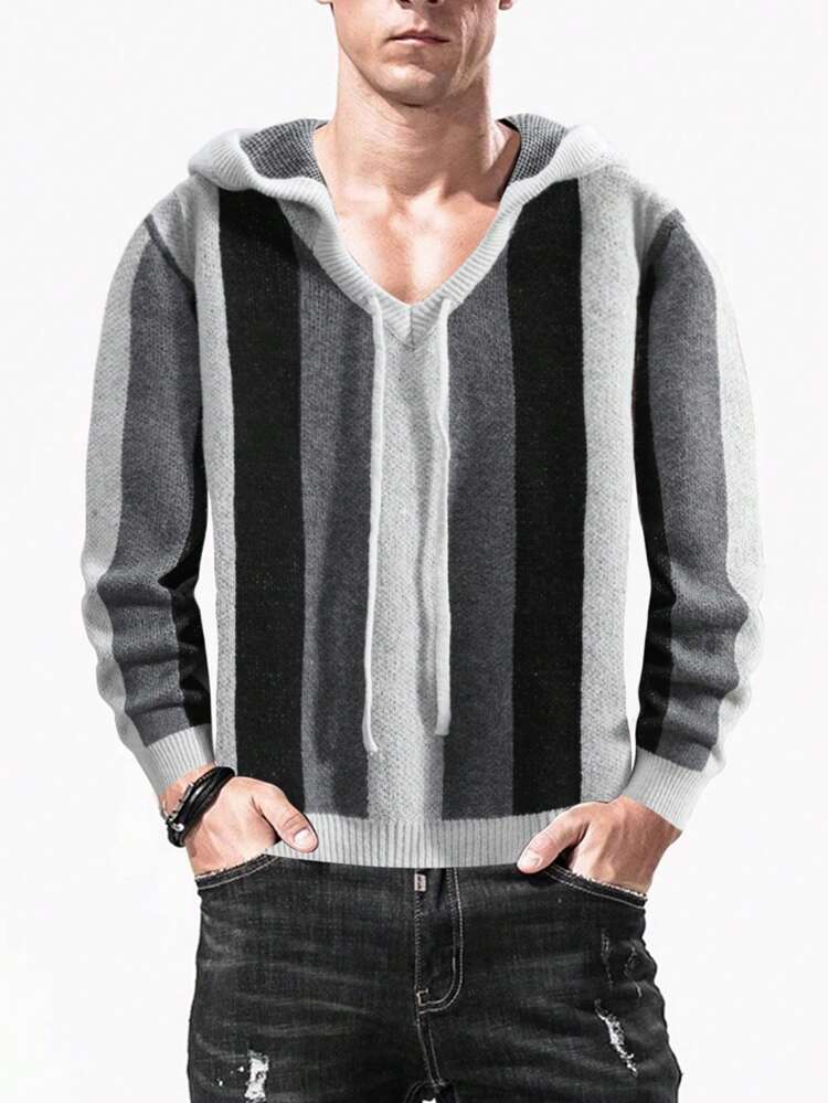 Men's Striped Hooded Sweater