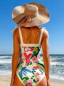 Swim Vcay Summer Beach Floral Print One-Piece Swimsuit And Beach Skirt