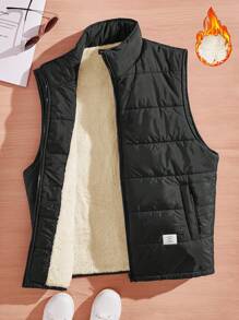 GENTILAND Áo khoác nam có chữ vá chi tiết Teddy lót dây kéo áo đệm - màu đen - Xem 1