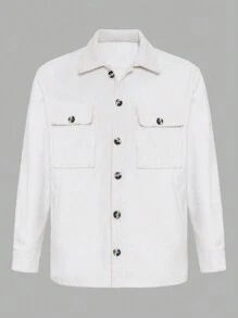 RueChic Men's Pea Coat With Flip Collar, Button Closure And Upward Pockets - Beige - View 1