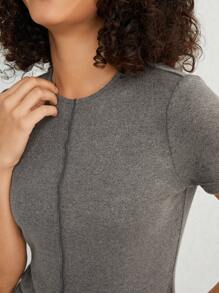 Ocili Leisure Short Sleeve Home Clothes Top With Stitching Detail - Dark Grey - View 6