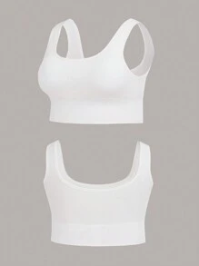 Easithlete Plus Size Women's Solid Color Seamless Sports Bra 2pieces - Black and White - View 5