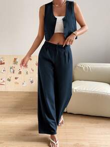 SHEIN Essnce Women's Striped Suit Set - Blue and White - View 5