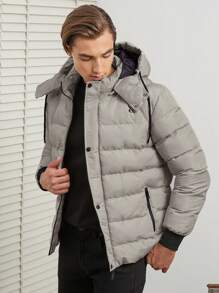 RueChic Men's Drawstring Hooded Padded Coat - White - View 3