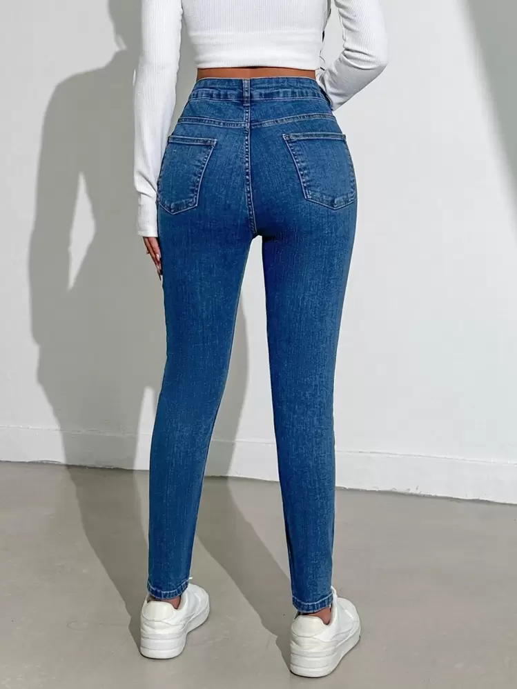 SHEIN Cottnline 女式修身牛仔褲 - 中等水洗藍 - 查看 2