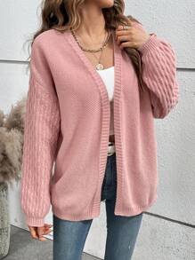 Chiquease Của phụ nữ Thả vai Tay áo dài Áo len Mở - Hồng - Xem 5