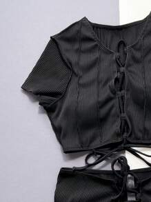 SHEIN Swim 交叉带两件套比基尼套装夏季海滩