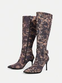 Star & Buckle Decor Knee-High Boots - Brown - View 2