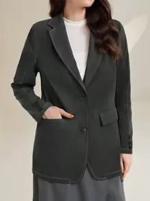 Seusyu Ladies' Lapel Collar Long Sleeve Blazer - Dark Grey - View 4