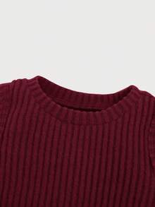 SHEIN 男宝宝彼得潘领长袖连体衣、圆领背心、裤子三件套 - 酒紅色 - 查看 8