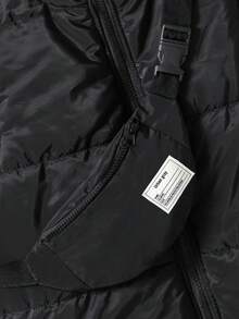 SHEIN Tween Boys Basic Casual Winter Vest With Stand Collar And Crossbody Bag Fall - Black - View 3