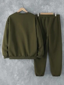 Nam In thư Áo nỉ Và Quần thể thao 2 cái/bộ , Thích hợp Đối với Và Phù hợp ( 3 Sets Riêng biệt ) - xanh quân đội - Xem 2