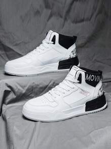 Men's High-Top Letter Embroidered Athletic Sneakers - Black and White - View 1