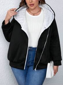 SHEIN LUNE Plus Size Zip Up Hooded Padded Padded Coat Clothes Winter - Black - View 3