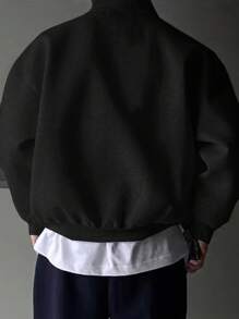 Claim Dot Men's Loose Fit Letter Patched Quarter Zip Sweatshirt, For Tennis, For Fall, Long Sleeve Top - Black - View 2