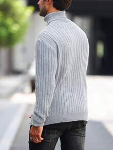 Manfinity Homme Men's Turtleneck Long Sleeve Sweater - Light Grey - View 2