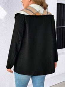 SHEIN LUNE Plus Size Plaid Shawl Collar Coat - Black - View 2