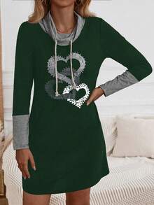 SHEIN LUNE 長袖束腰心形圖案連衣裙 - 彩色 - 查看 6