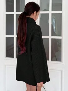 DAZY High Neck Drop Shoulder Sleeve Sweater,Long Sleeve Tops Fall - Black - View 2