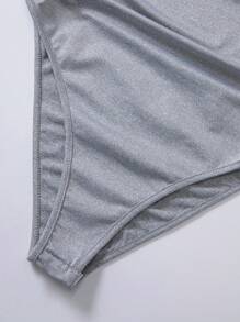 Sweetra Solid Bell Sleeve Ruched Glitter Bodysuit - Light Grey - View 5