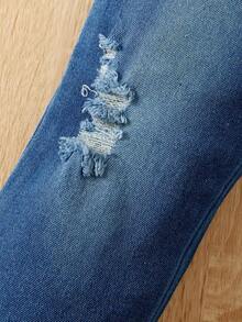 SHEIN Toddler Girls' Ruffle Collar Long Sleeve Top And Distressed Jeans Set - Multicolor - View 5