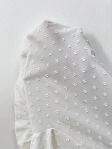 SHEIN Qutie Women's Plus Size Solid Color Swiss Dot Bell Sleeve Shirt - White - View 7