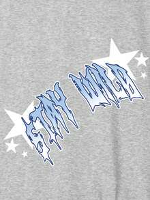 ROMWE MEN Prep Men's Star & Letter Print Drawstring Hoodie - Light Grey - View 3