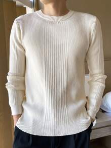 DAZY Men's Round Neck Long Sleeve Sweater - Apricot - View 4
