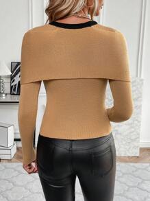 SHEIN LUNE 女士前结不对称下摆毛衣 - 卡其色 - 查看 2