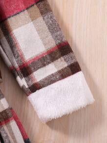 SHEIN 秋冬女童學院風格紋上衣連帽拼接百褶裙套裝 - 紅色 - 查看 5