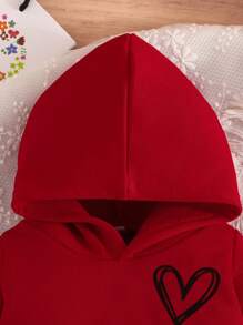 Baby Girls' Long Sleeve Heart Printed Hoodie Set For Spring And Autumn - Red - View 6