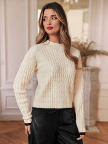 SHEIN Frenchy Black And White Contrasting Drop-Shoulder Cable-Knit Sweater