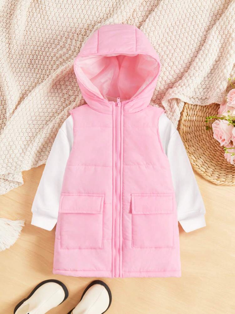Infant Girls' Casual Pink Hooded Quilted Vest Jacket